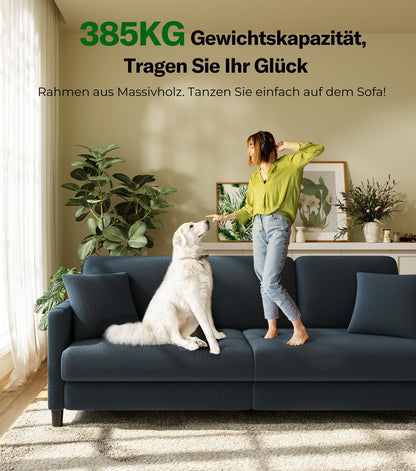3-Sitzer Sofa 211 cm aus Teddy Fleece, bequem & werkzeugfrei aufbaubar, mit 2 Kissen, Blau-Grau