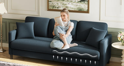 3-Sitzer Sofa 211 cm aus Teddy Fleece, bequem & werkzeugfrei aufbaubar, mit 2 Kissen, Blau-Grau