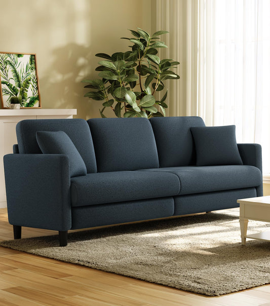 3-Sitzer Sofa 211 cm aus Teddy Fleece, bequem & werkzeugfrei aufbaubar, mit 2 Kissen, Blau-Grau
